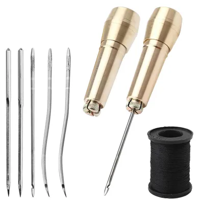 Image de Kit de couture en cuir avec poignée en cuivre, comprenant 2 pièces, pour la réparation de chaussures et l'artisanat du cuir