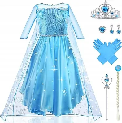 Zdjęcie produktu dla Kostium Elsa Deluxe Dla Dziewczynki Sukienka + Korona + Różdżka