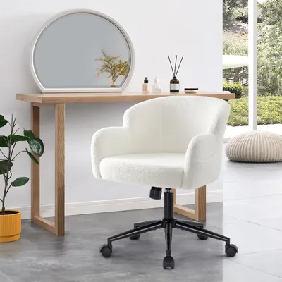 Produktbild von IWMH Drehstuhl, Höhenverstellbar Bürostuhl, Schminktisch Stuhl, Drehbar Stuhl für Schreibtisch, Schlafzimmer - Teddystoff - Weiß