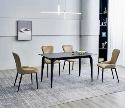 Zdjęcie produktu dla Meble do jadalni Designerski czarny stół ze stali nierdzewnej Luksusowe tapicerowane krzesła