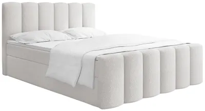 Produktbild von Boxspringbett mit Bettkasten – Polsterbett 180 x 200 cm mit H4 7-Zonen-Taschenfederkernmatratze & 5 cm Komfort-Topper – Stauraumbett mit hohem Kopfteil – Boucle Weiß