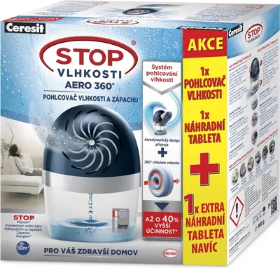 Obrázok produktu pre Ceresit 2627082 STOP VLHKOSTI AERO 360° modrý odvlhčovač + tableta naviac, 2x450g