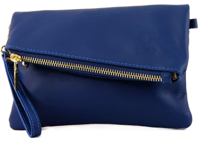 Productafbeelding van modamoda de - T95 - Handtas van Italiaans nappaleder, mini formaat, kleur: blauw