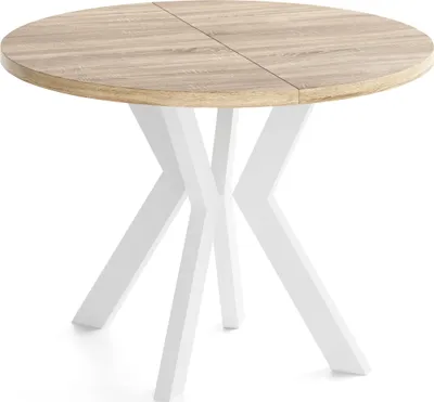 Produktbild von Runder Esstisch Ausziehbar 100-300 cm XXL Groß – Verlängerbar, für 5-14 Personen mit Weißen Holzbeinen – Tisch für Wohnzimmer & Esszimmer in Eiche Sonoma Hellbraun