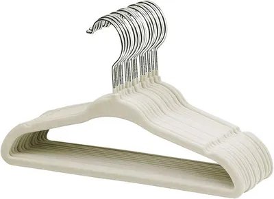 Produktbild von PolkaHome® Babykleiderbügel aus Samt, 28 cm, 15 Stück, drehbar 360°, rutschfest, creme-weiß