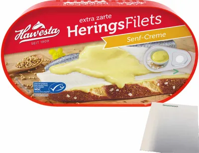 Produktbild von Hawesta Heringsfilets in Senf-Creme MSC (1x200g Dose) + usy Block