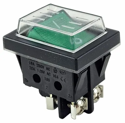 Produktbild von Wippenschalter Grün mit Wasserdichte Abdeckung und Schraubanschluss 4pin 16A 250