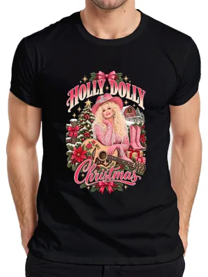 Productafbeelding van Holly Dolly Christmas Country Western Cowgirl Gitaar Nashville Heren T-shirt, zwart, maat S