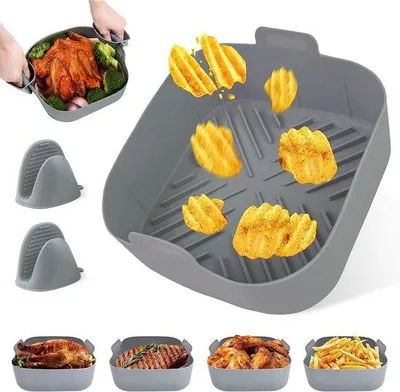 Immagine prodotto di Stampo in silicone per friggitrice ad aria calda, 2 guanti da forno, riutilizzabile, teglia, accessori