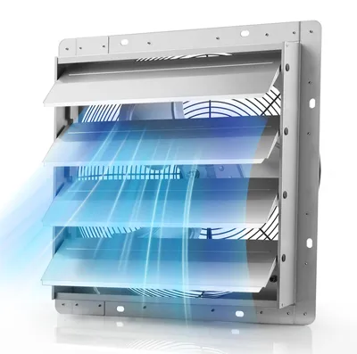 Produktbild von VEVOR 413 mm Abluftventilator mit Lamellen Industrie Wandventilator 72 W, Wandlüfter für Garage Gewächshaus Werkstatt, Stahlgehäuse, 3862 m³/h Lüftung, 1350 U/min Motor, Leiser Betrieb, Wandmontage
