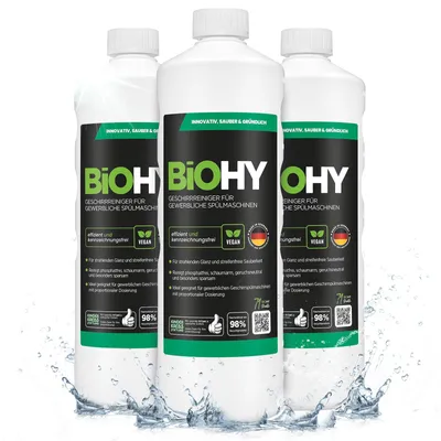Produktbild von BiOHY Geschirrreiniger für gewerbliche Spülmaschinen + Dosierer, Gastro, 3 x 1 l