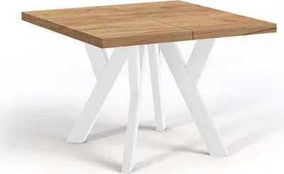 Produktbild von Quadratischer Ausziehbarer Tisch für Esszimmer, NERO, Loft-Stil, Skandinavisch, 90 / 190 cm, Farbe: Eiche Craft Gold / Weiss