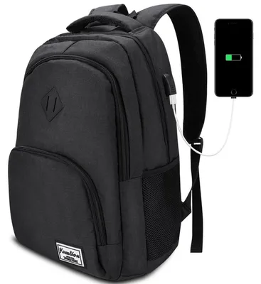 Image de Sac à dos pour homme et femme, avec port USB, pour ordinateur portable 15,6 pouces, couleur noire