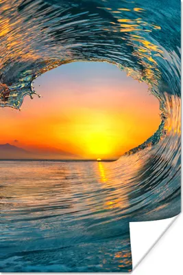Produktbild von MuchoWow® Poster Sonnenuntergang - Wasser - Welle - Orange 80x120 cm - Papierdruck