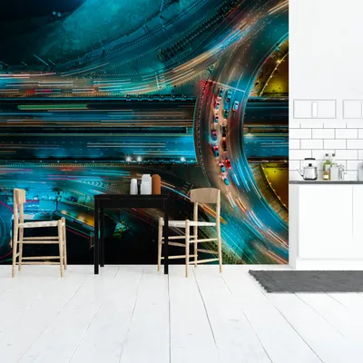 Produktbild von Muralo XXL Selbstklebende FOTOTAPETE AUTOBAHN Nacht Aussicht von oben 3D Effekt (B) 315 cm x (H) 210 cm Tapete Wandtapete WOHNZIMMER SCHLAFZIMMER 4609
