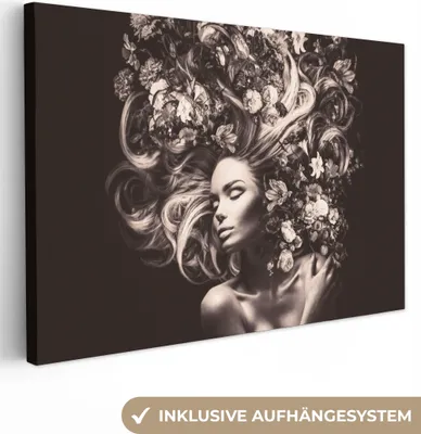 Produktbild von MuchoWow® - Leinwandbilder - Blumen - Frau - Natur, Wandbild, Wanddeko Bilder Wohnzimmer, 120x80 cm