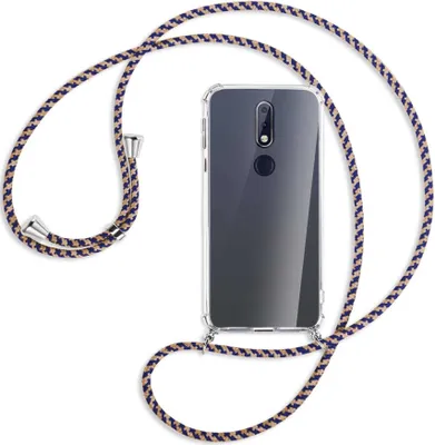 Produktbild von Handykette Backcover-Schutzhülle mit Band (Metall silberfarben) für Nokia 7.1 - blau+beige