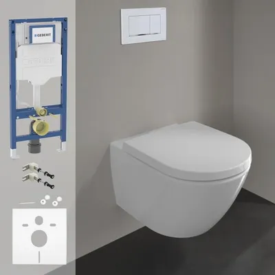 Produktbild von Villeroy & Boch Subway 3.0 WC mit CeramicPlus Komplettset, mit WC-Sitz, Geberit Duofix Element und Betätigungsplatte