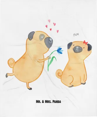 Produktbild von Mr. & Mrs. Panda Fleecedecke Mops Verliebt - Weiß - Geschenk, Babydecke, Hund, Knuffig, Plaid, Erstlingsdecke, Kinderwagendecke, Sprüche, Liebe, Schlummerdecke