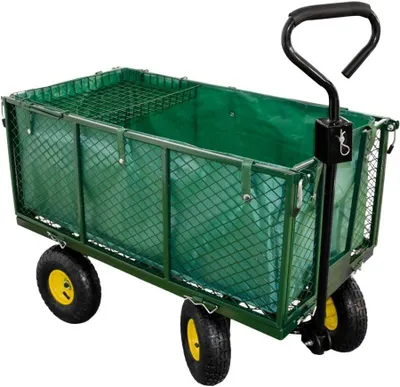 Produktbild von Gartenwagen 550 kg, Stahlrahmen, 4× Luftreifen, herausnehm­bare Innenplane & Werkzeugfach – multifunktionaler Hand‑/Bollerwagen Transportwagen