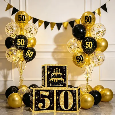 Produktbild von Dekorationsset zum 50. Geburtstag, bestehend aus 25 Teilen für die Feierdekoration