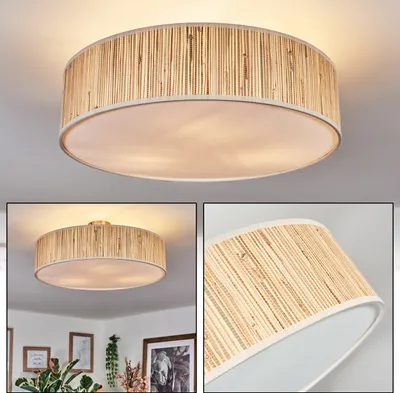 Produktbild von Mels Deckenlampe aus Metall/Papiergeflecht/Stoff/Kunststoff in Natur/Weiß
