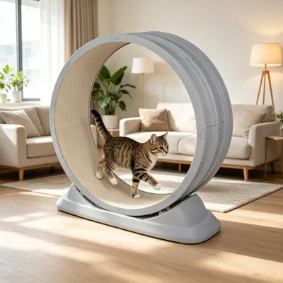 Produktbild von Katzenlaufrad,Laufrad für Katzen 80cm,Katzenlaufband für den Innenbereich,Katzenrad für gesunde Bewegung, Entspannung Bis zu 10KG (Grau)