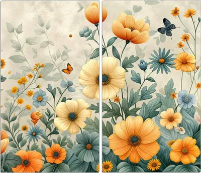 Produktbild von Spritzschutz Herdabdeckplatte Schneidebrett aus Glas Blumenwiese 2-Teilig (60x52cm)