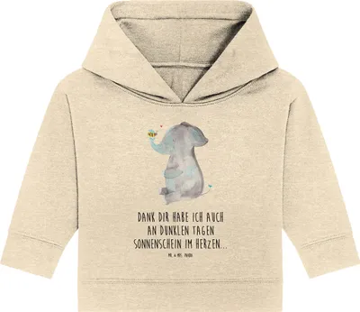 Produktbild von Mr. & Mrs. Panda Organic Baby Hoodie Elefant Biene 12. - 18. Monat - Natural Raw - Geschenk, Liebe, Liebesspruch, Jahrestag, Kapuzensweatshirt, Kapuzenshirt