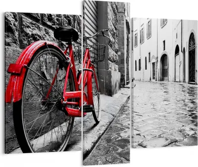 Produktbild von Bild auf Leinwand - Leinwandbild - Straße Fahrrad Kopfsteinpflaster Gebäude - 95x80cm - Wand Bild - Wanddeko - Leinwanddruck - Bilder - Kunstdruck - Leinwand bilder - Wandkunst - CB95x80-3186