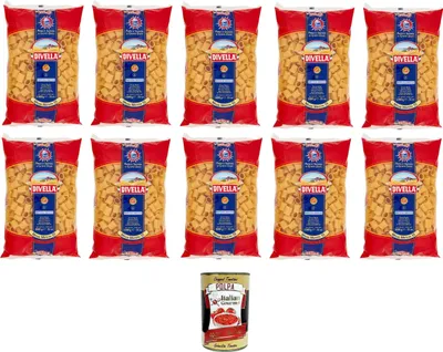Produktbild von Divella Mezze Maniche N°55 Hartweizengrieß Pasta Italienische Nudeln 10x500g Packung + Italian Gourmet Polpa di Pomodoro 400g