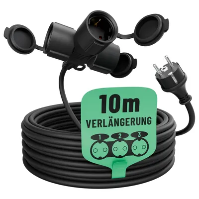 Produktbild von greate 3fach Verlängerungskabel 10 Meter aussen - Verlängerungskabel außen wasserdicht IP44 - 3 fach Verlängerung 10m