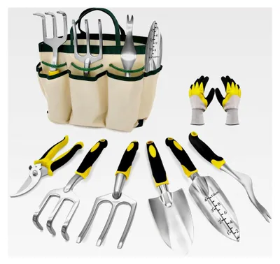 Produktbild von Gartengeräte Set 8 in 1 mit Aufbewahrungstasche, Gartenschaufel mit Gummigriff und Handwerkzeuge