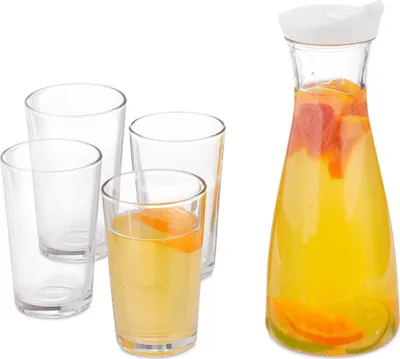 Produktbild von Relaxdays Glaskaraffe mit 4 Gläsern Wasserkaraffe Saftkaraffe