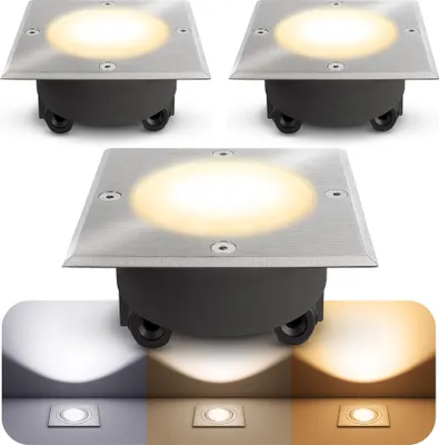 Produktbild von 3er Set LED Bodeneinbaustrahler VIROK dimmbar für Außen IP67 rund mit klarem & satiniertem Glas - Bodenleuchte mit GX53 LED 6W LumiFLEX Lichtfarbe warm / neutral / kalt 230V