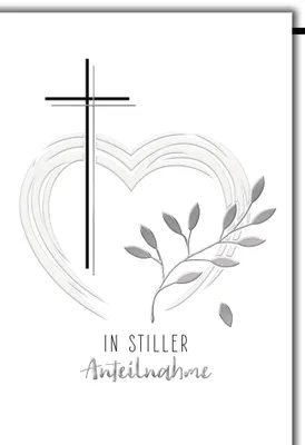 Produktbild von Trauer Kondolenz Beileidskarte mit Umschlag In stiller Anteilnahme Kreuz Herz Zweig