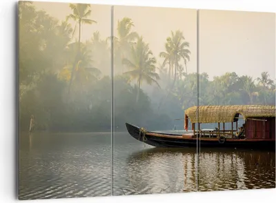 Produktbild von Bild auf Leinwand - Leinwandbild - 3 Teile - Indien Boot Fluss - 165x110cm - Wand Bild - Wanddeko - Wandbilder - Leinwanddruck - Bilder - Wanddekoration - Leinwand bilder - Wandbild - CE165x110-4863