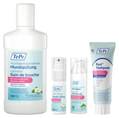 Produktbild von TePe Starterkit bei Mundtrockenheit, 4er Set Hydrate, Feuchtigkeitsspendend