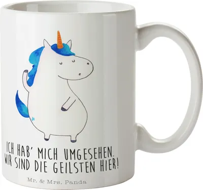 Produktbild von Mr. & Mrs. Panda Keramiktasse Einhorn Mann - Weiß - Geschenk, Einhörner, Unicorn, Kaffeebecher, Becher, Party, Trinkbecher, Hübsch, haferl, Kaffeetasse, Tasse, Familie
