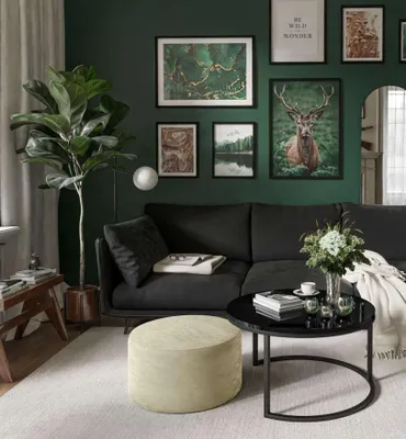 Produktbild von Runder CIRI Couchtisch mit Pouf weiß schwarz Hochglanz