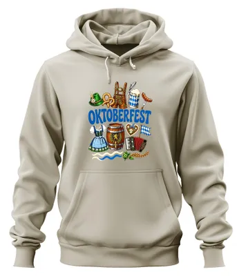 Produktbild von Bayern Tracht Lederhosen Dirndl Volksfest Hoodie Kapuzenpullover, Natur, XL
