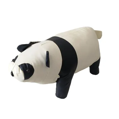 Zdjęcie produktu dla Pufa dla dzieci CasaDolce PANDA, biało-czarna, 32,5x66,5x32,5 cm, tapicerka z imitacji skóry, drewniana rama