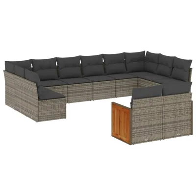 Produktbild von 12-tlg. Garten-Sofagarnitur mit Kissen Grau Poly Rattan