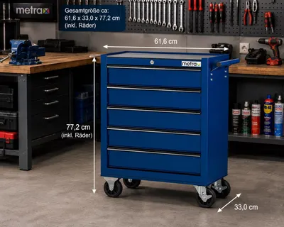 Produktbild von Werkstattwagen, einfach mit 5 Schubladen, blau