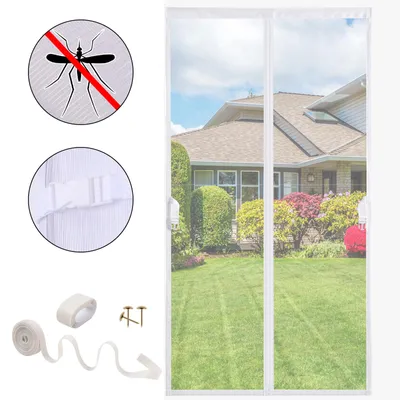 Produktbild von Fliegengitter Tür Moskitonetz Magnet Türvorhang Insektenschutz Klebemontage Ohne Bohren für Balkontür Kellertür Terrassentür, Weiß, 92x210cm