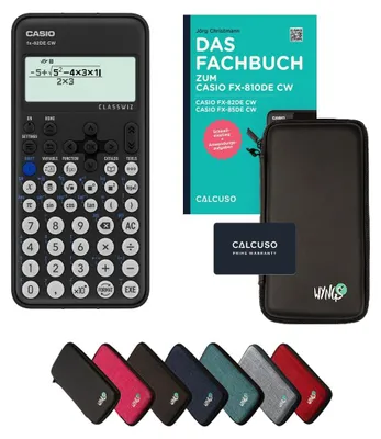 Produktbild von Casio fx-82DE CW inkl. Schutztasche Schwarz & Fachbuch (96 Seiten, DIN A5) – Wissenschaftlicher Rechner – Smart Set