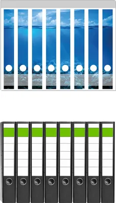 Produktbild von Wallario 8 Stück schmale Ordner inkl. Klebeetiketten mit Motive Unterwasserwelt Meer -  Set mit Rückenschildern / Ordnerrücken Stickern