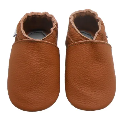 Produktbild von BEMESU® Baby Krabbelschuhe aus Echtleder, weiche Lauflernschuhe für Mädchen & Jungen, rutschfeste Ledersohle, Braun, Größe S (0–6 Monate)