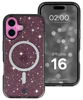 Produktbild von Glitzer Hülle mit Magnetring für iPhone 16, Bizon Case SparklO, Transparent-Schwarz mit Glitzer