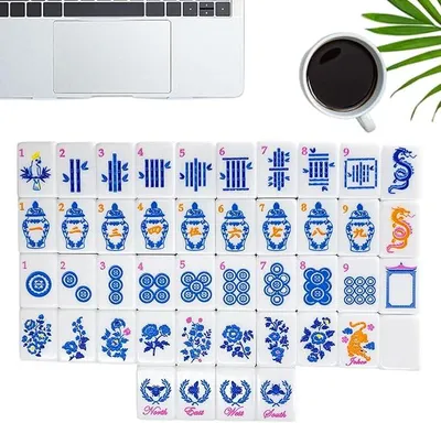 Imagen del producto de Juego de mahjong de 160 piezas, con fichas de acrílico grabadas, para jugar en grupo